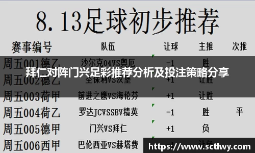 拜仁对阵门兴足彩推荐分析及投注策略分享